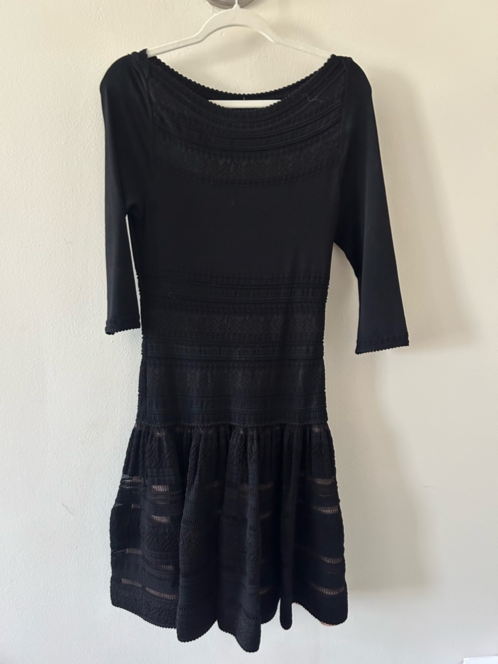 Alaïa Black Knit drop waist Dress | Lace Panel | Size 42 (US 6–8) - Picture 3 of 5